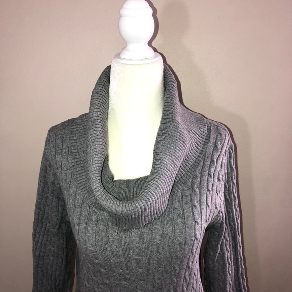 PRIA Gray Cotton Cable Knit Cowl Neck Long Sleeve Pullover Sweater - Picture 3 of 7